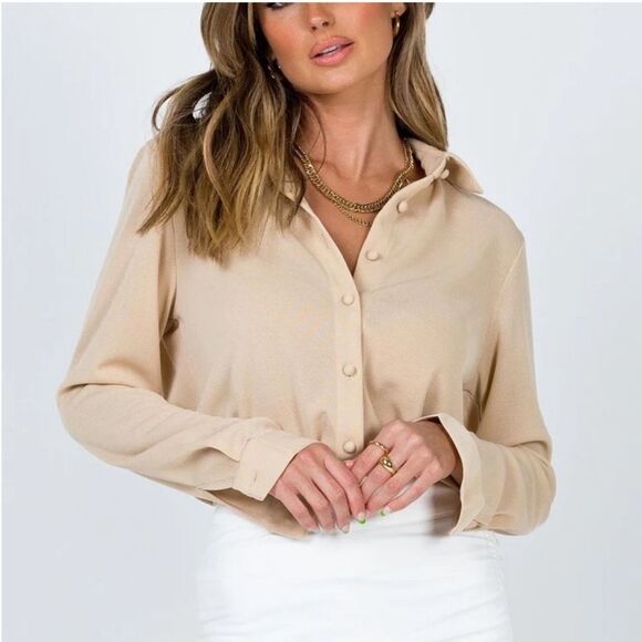 Princess Polly creamy beige Kiara career wear button down - Picture 1 of 11